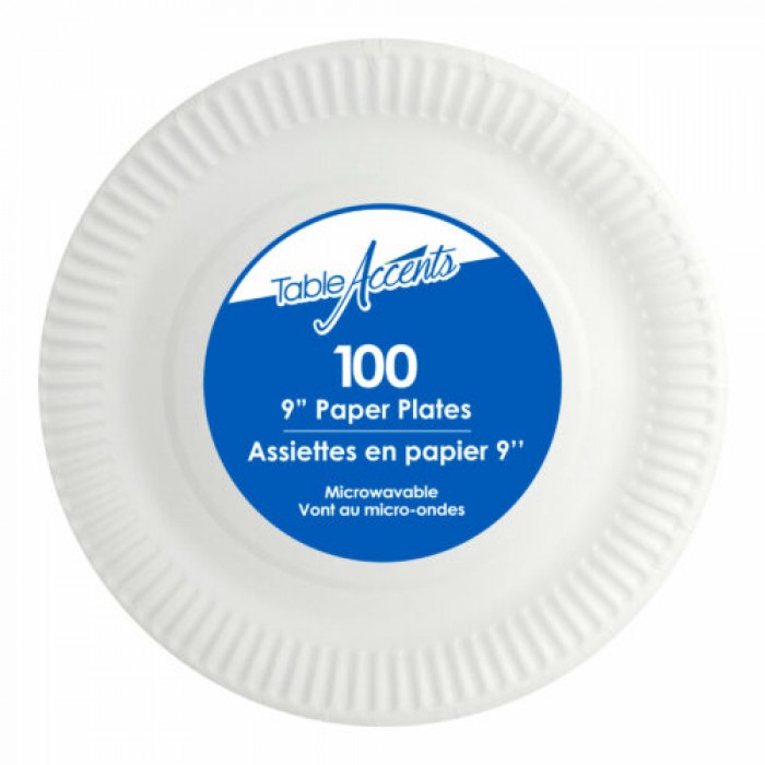  ASSIETTES EN PAPIER 9PO. NON PLASTIFIÉ BLANC / TABLE ACCENTS 100UN